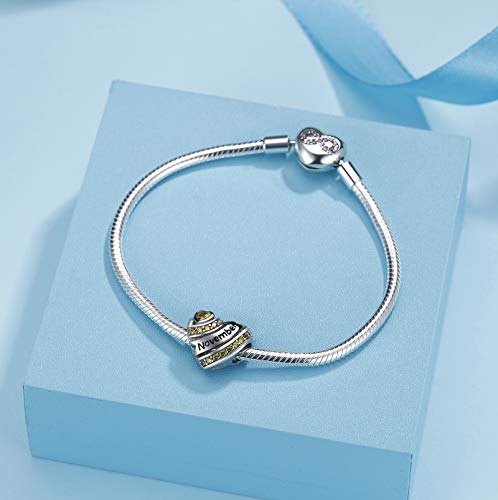 COMORE Birthstone Heart Charms for Charms Bracelet-925 Sterling Silver Love Heart Bead Charms for Bracelets and Necklaces, Birthday Gifts for Women. - style: November