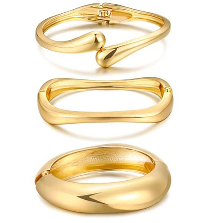 Chunky Gold Bangle Bracelets for Women, Dainty 14k Gold Plated Big Stackable Bangles Set, Trendy Statement Cuff Bracelet Stack Fashion Jewelry Gifts - style: A1-gold