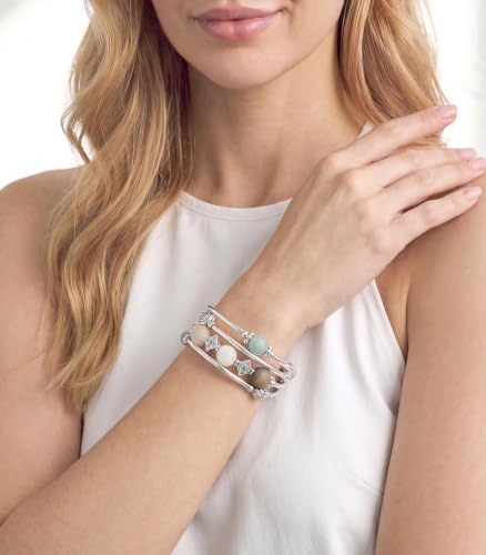 Beaded Pearl Bangle Wrap Bracelet - Fashion Bohemian Jewelry Multilayer Charm Bracelet with Thick Silver Metal Beads, Gift For Women - color: Green