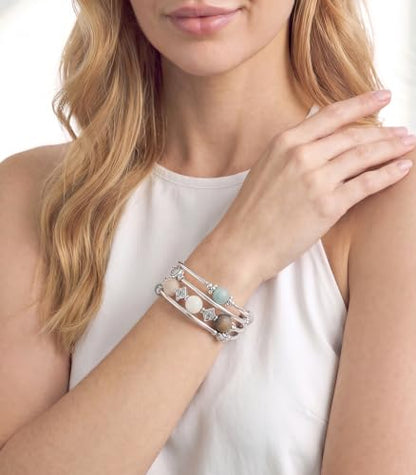 Beaded Pearl Bangle Wrap Bracelet - Fashion Bohemian Jewelry Multilayer Charm Bracelet with Thick Silver Metal Beads, Gift For Women - color: Green