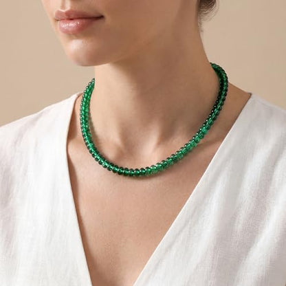 Joya Love Colorful Gemstone Beaded Necklaces For Women Trendy Rainbow Natural Stone Boho Handmade Stainless Steel Waterproof Strand Necklaces Jewelry For Women Gift - color: Emerald