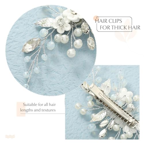 Flower Wedding Hair Clip Silver Pearl Bridal Hair Barrettes Rhinestones Hair Piece for Women and Brides