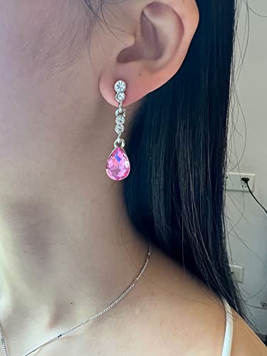 4 Pieces Fashion Teardrop Crystal Rhinstone Pendant Necklace Earring Bracelet Jewelry Set for Women Lady Wedding Birthday Party Prom Gifts - color: Pink