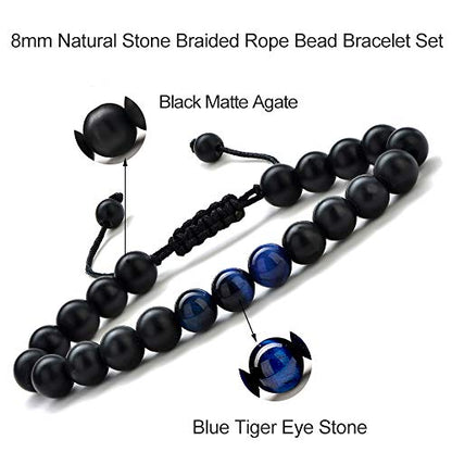 M MOOHAM Mens Bracelet - Beaded Natural Stone 8mm Tiger Eye Matte Agate Lava Rock Bracelets for Men Teen Boys Grandpa Dad Birthday Gifts Jewelry - style: 3 pcs Lava Rock&Tiger Eye Bracelets