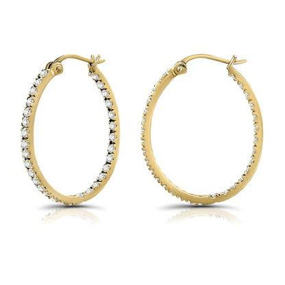 Hoops & Loops 925 Sterling Silver Cubic Zirconia Inside Out Oval Hoop Earrings for Women, 20mm 25mm 30mm - color: 25mm-Yellow Gold