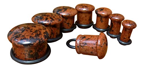Pair Single Flare Mahogany Obsidian Stone Plugs Gauge Earlets Organic Pierced Body Jewelry - style: 9/16" (14mm)