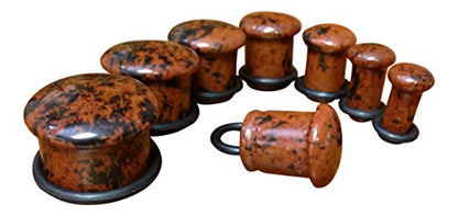 Pair Single Flare Mahogany Obsidian Stone Plugs Gauge Earlets Organic Pierced Body Jewelry - style: 9/16" (14mm)