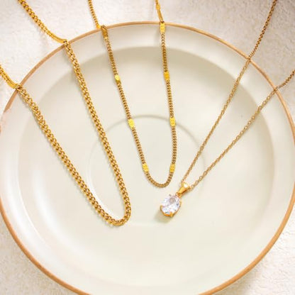 Layered Gold Necklaces for Women,18K Plated Gold Zirconia Necklace | Non Tarnish Trendy Jewelry Gift Cuban Chain Choker - color: color-2