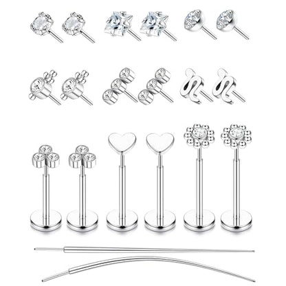 YADOCA Threadless Flat Back Earrings Hypoallergenic Nose Studs Rings for Women 14K Gold Plated 316L Surgical Steel Lip Labret Conch Medusa Cartilage Tragus Nose Piercing Jewelry 20G 18G 16G - color: Silver, size: 18G(1.0MM)