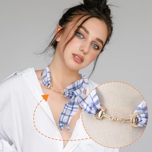 Joez Wonderful Scarf Ring Clip, Wide Band Chunky Chain Silk Scarf Buckle, Shawl Clips Scarf Clasp Holder Scarves Pin - color: (Horsebit) 60mm Gold