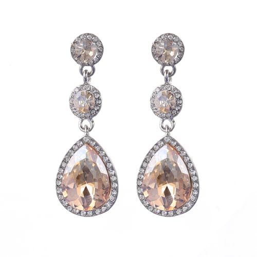 YINLI Elegant Wedding Bridal Crystal Tear Drop Dangle Earrings for Women - color: Champagne,Silver