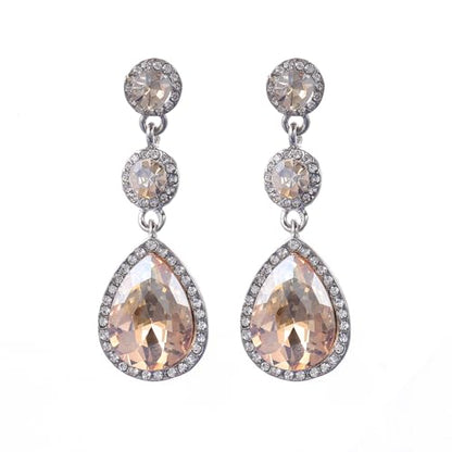 YINLI Elegant Wedding Bridal Crystal Tear Drop Dangle Earrings for Women - color: Champagne,Silver