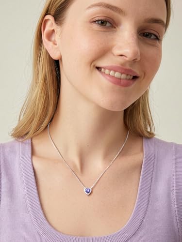 Silvora Heart/Round Birthstone Necklace for Women, Sparkling Crystal Pendant, Dainty Birth Month Jewelry, Adjustable 16"+2" Chain - color: Silver, style: February Heart