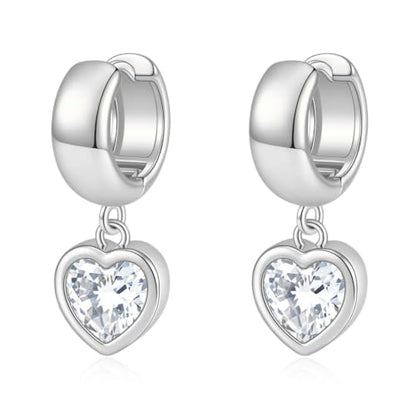 Gold Chunky Dangle Earrings for Women, Bezel Set Cubic Zirconia Charm | 14K Gold Silver Plated, Statement Huggie Hoops Drop Earrings, Trendy Jewelry Gifts, High Grade CZ, Hypoallergenic Lightweight - color: SL-Heart CZ Hoop