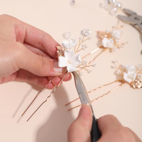 Handmade Pearl Bridal Hair Pins Wedding Hair Accessories for Women Brides Bridesmaid - color: Gold/Pearl White Flower