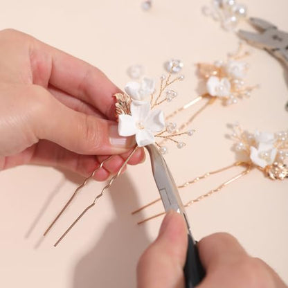 Handmade Pearl Bridal Hair Pins Wedding Hair Accessories for Women Brides Bridesmaid - color: Gold/Pearl White Flower