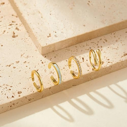 LOFITOR 4PCS Gold Toe Rings for Women Non Tarnish Waterproof Toe Ring Set | 14K Gold Filled Dainty Stackable Cute Thin Adjustable Open Band Toe Ring Cz Foot Jewelry For Beach Summer Hawaiian - style: Opal Style