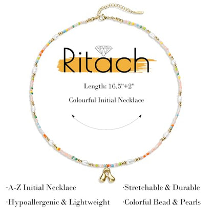 Ritach Initial Necklaces for Women Girls Kids - Light Colorful Beaded Pearl Initial Necklace Gold/Silver Bubble Pendant Letter Necklace for Women Teens Girls Kids Birthday Gifts - color: Gold, style: F