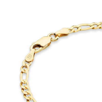 Miabella Italian 925 Sterling Silver 3mm Figaro Bracelet for Women | 18K Gold Plated Option, Solid Link Chain, Fine Jewelry, Made in Italy - color: yellow-gold-plated-silver, size: Length 8 Inches