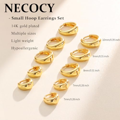 Small Chunky Hoop Earrings for Women, 14K Plated Huggie Stack | Chunky Hoop Stud Earrings Stackable, Lightweight Huggie Cartilage Ear for Multiple Piercing Jewelry Gift for Daily Wear - style: 5 Pairs-Gold