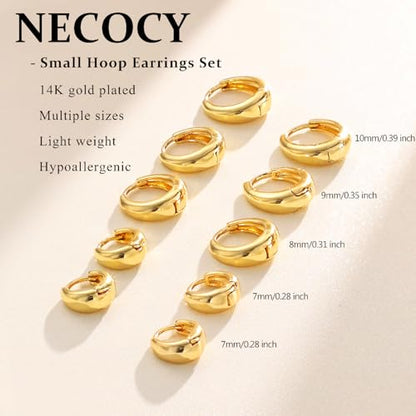 Small Chunky Hoop Earrings for Women, 14K Plated Huggie Stack | Chunky Hoop Stud Earrings Stackable, Lightweight Huggie Cartilage Ear for Multiple Piercing Jewelry Gift for Daily Wear - style: 5 Pairs-Gold