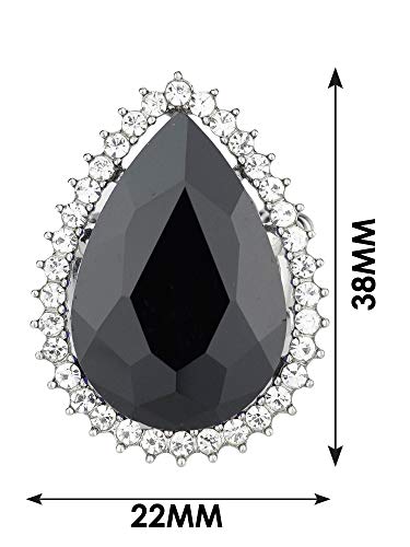 NYFASHION101 Radiant Teardrop Stone Adjustable Cocktail Statement Ring - color: Clear Encircled Teardrop, Jet Black