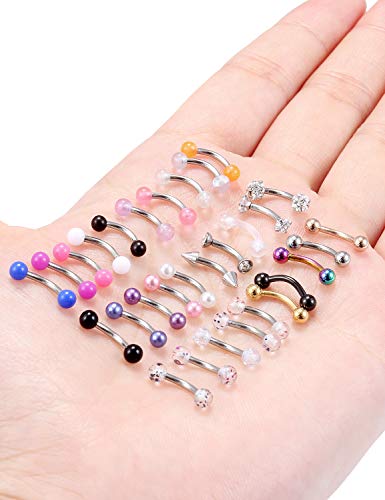 Jenxnjsjo 16g 6/8/10mm Eyebrow/Rook/Snug/Vertical-Labret/VCH/Snake-Eyes/Anti-Tragus/Christina/Daith/Belly-Button/Bridge/Hood/Surface Curved Barbell Piercing Jewelry for Women Men - color: 30PCS, Surgical-Steel, size: 6mm