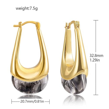LAXPICOL Gold Chunky Dangle Earrings For Women Resin Stone Earrings Hoop Earrings, 18k Plated Oval Resin Stone Statement Earrings for Women Unique Dangling Teardrop Baroque Huggies Hoop Earrings - color: Gold