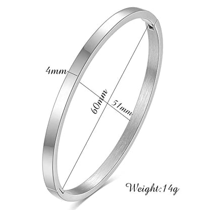 Jude Jewelers 4mm Width Stainless Steel Classic Simple Plain Open Clasp Bangle Bracelet - color: Silver