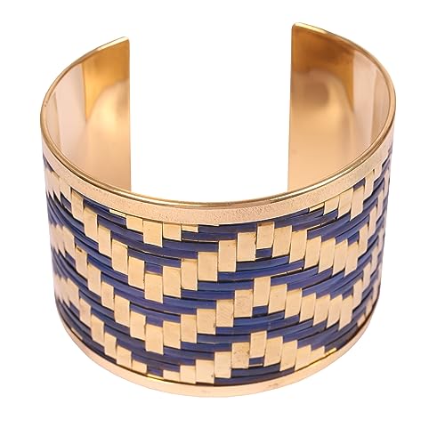 Touchstone Indian Bollywood Desire Brass Base Exotic Workmanship Free Size Cuff Bracelet in Antique Gold Or White Or Copper Tone for Women. - style: D202 Gold & Blue