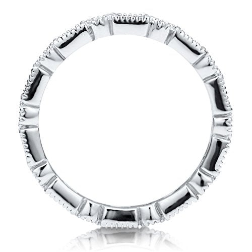 BERRICLE Sterling Silver Art Deco Rings Stackable Eternity Band Ring for Women, Sapphire-Blue Milgrain Bezel Set Cubic Zirconia CZ