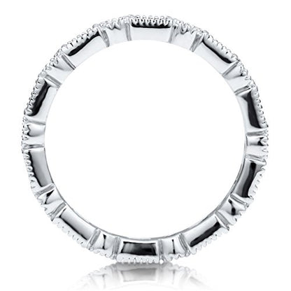 BERRICLE Sterling Silver Art Deco Rings Stackable Eternity Band Ring for Women, Sapphire-Blue Milgrain Bezel Set Cubic Zirconia CZ