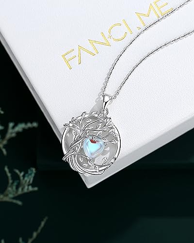 FANCIME Tree of life Birthstone necklace Sterling Silver Pendant Birthstone Necklace Gemstone Anniversary Birthday Jewelry Mothers Day Gifts for Mom Her Wife - color: Jun.-Moonstone