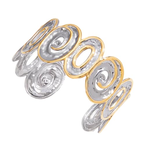 Stylish Two Tone Jewelry Stainless Steel Hammered Bangle Open Cuff Design Twist Cutout Detail Comfortable Wear Twist Openwork Adjustable Wristband - color: B