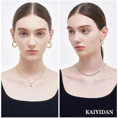 2 Pairs Gold/Silver Hoop Earrings For Women Set Trendy,14K Plated Gold Chunky Huggie Hoop Earings Pack,Oval Twisted Statement Silver Hoops,Fashion Jewelry Gift - color: 7) 30mm chunky hoop