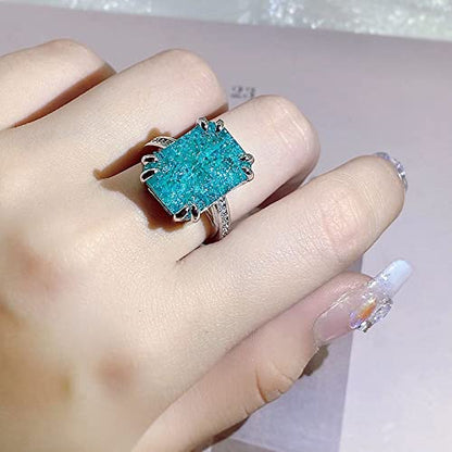 Sterling Silver Classic Temperament Ice Flower Gem Ring Fashion Wide-faced Cubic Zircon Oxide Ring Women's Jewelry - size: US Code 9