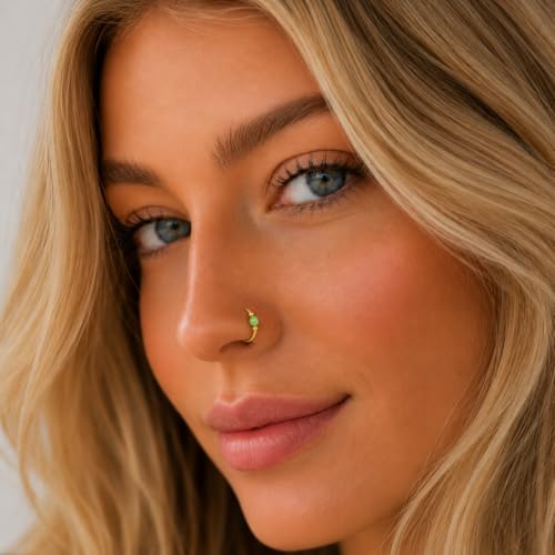 Jolliz Opal Nose Rings Hoops – 24 Gauge Classic Design, Elegant Nose Rings for Women & hypoallergenic Nose Piercings Jewelry Perfect for Any Occasion with Comfortable Fit - color: Green Opal Gold