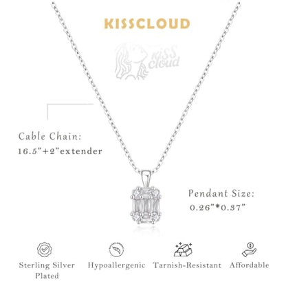 Gold Silver Necklace for Women, Dainty Cubic Zirconia Pendant | Teardrop CZ Charm, 14K Gold/Sterling Silver Plated, Adjustable Chain, Hypoallergenic & Waterproof Jewelry, Cute Trendy Gift - color: Silver-Baguette cut cz