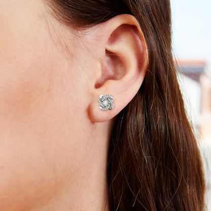 VOLUKA Cubic Zirconia Stud Earrings for Women - Hypoallergenic Earrings for Sensitive Ears - Simulated Diamond CZ - style: Knot