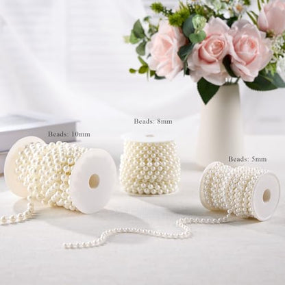 5mm Pearl Beads 66 Feet Pearls String Garland Roll Strand Ivory | Artificial Beads Chain for Wedding Centerpiece Backdrop Christmas Tree Decoration DIY - size: 5mm/20.1m