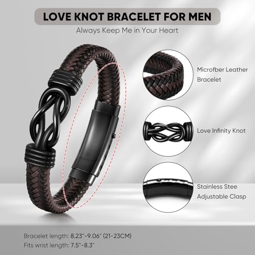VNOX Men's Inspirational Mantra Engarved Handmade Braided Leather Adjustable Cuff Bangle Bracelet Encouragement Motivational Gift for Men - style: Black-Brown-Knot