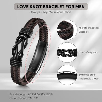 VNOX Men's Inspirational Mantra Engarved Handmade Braided Leather Adjustable Cuff Bangle Bracelet Encouragement Motivational Gift for Men - style: Black-Brown-Knot