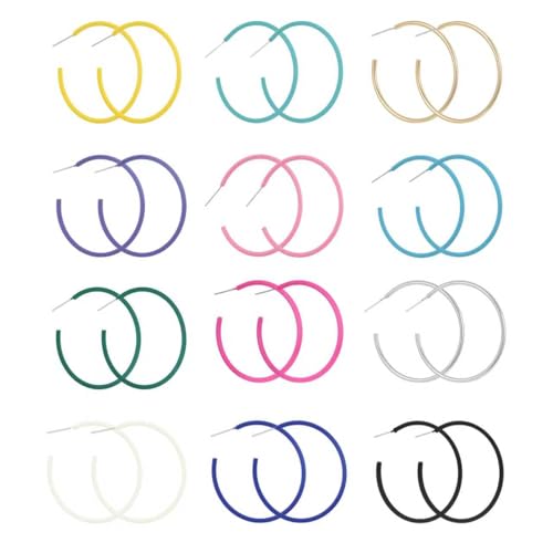 12 Pairs Colorful Classic C Hoop Earrings for Women, 925 Sterling Silver Hypoallergenic Earrings Set, Multi-Color Everyday Dainty Jewelry Gift for Her, Mix and Match - style: C-circle