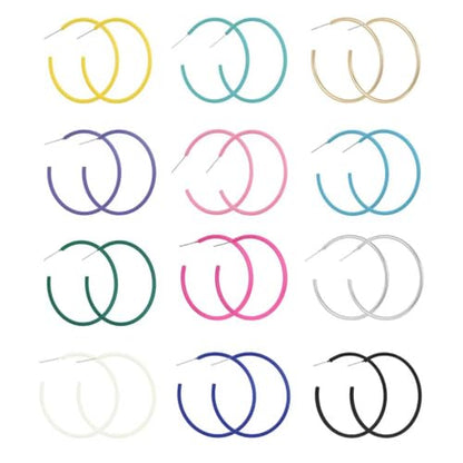 12 Pairs Colorful Classic C Hoop Earrings for Women, 925 Sterling Silver Hypoallergenic Earrings Set, Multi-Color Everyday Dainty Jewelry Gift for Her, Mix and Match - style: C-circle