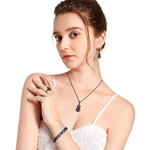 LMXXVJ Women Jewelry Set Platinum Plated Necklace Open Ring Earrings Bracelet Set,Birthday/Anniversary Mother’s Day Jewelry Gifts for Mom/Wife/Sister/Best Friend - color: Black Gun-Purple