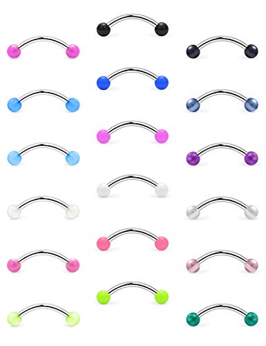 18pcs 20g Surgical Steel Tiny Curved Eyebrow Barbell Navel Small Belly Button Ring Piercing Jewelry for Women Men - color: 18pcs, 20g, 6mm(1/4")