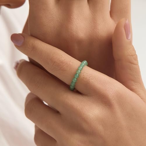 NLIEO Handmade Natural Gemstone Crystal Beaded Stretch Band Ring for Women | Handmade, 3mm Natural Stone, Size 7-12, Stretchy, Beaded Jewelry, Green Bead Rings, Trendy Jewelry Gift - style: Green Aventurine