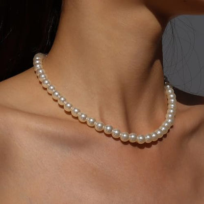 Chunky Pearl Choker Necklace - Stackable Statement Wedding Party Jewelry Gift - size: 8mm pearl
