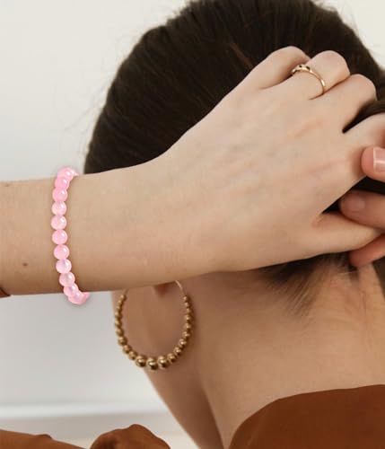 BOMAIL Natural Stone Beaded Bracelet for Women Men | 8mm Round Beads,Healing Crystal,Semi-Precious Gemstone,Yoga,Stretch,Bracelets Jewelry Gift - color: Rose Quartz