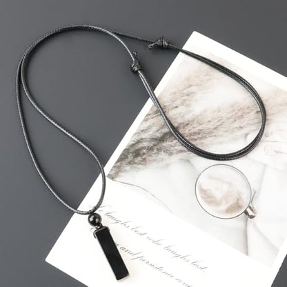 weryerker Natural Gemstone Pendant Necklace for Men, Healing Crystal Pendant, Cuboid Amulet Pendant with Adjustable Wax Rope - color: Black obsidian